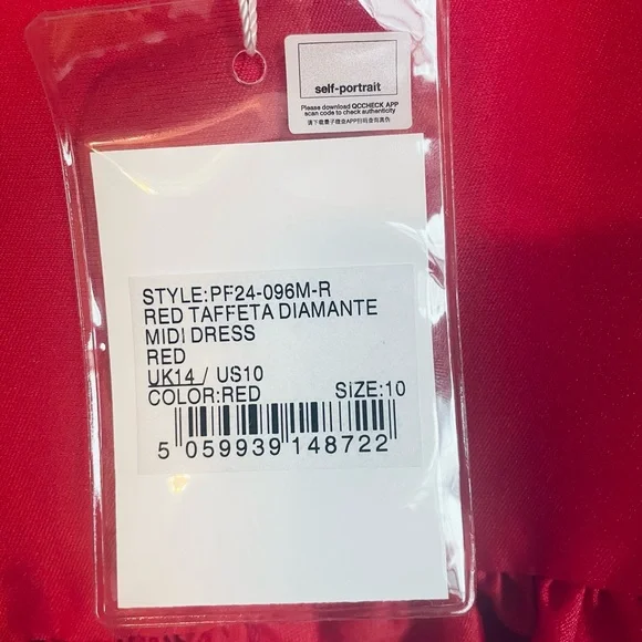 Self-Portrait Red Taffeta Diamante Midi Dress - Size UK 14/ US 10 - Picture 9 of 14